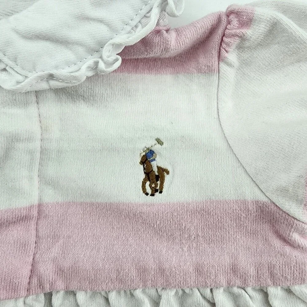 Ralph Lauren Baby Girl Short Sleeve Collared Polo Dress Pink/White Striped Sz 9M